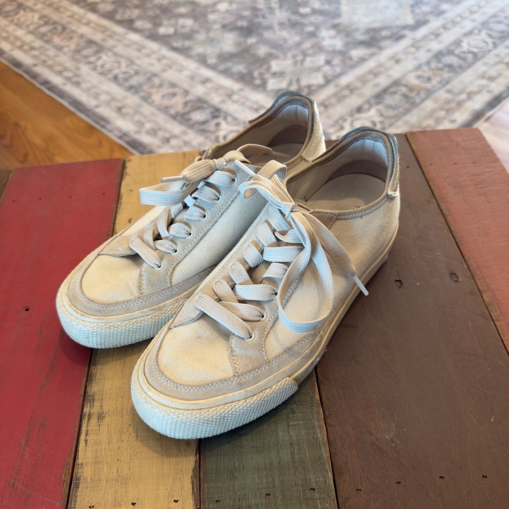 Rag & Bone Cream Canvas Suede Low Top Sneakers Womens 38 Ivory Platform Shoes